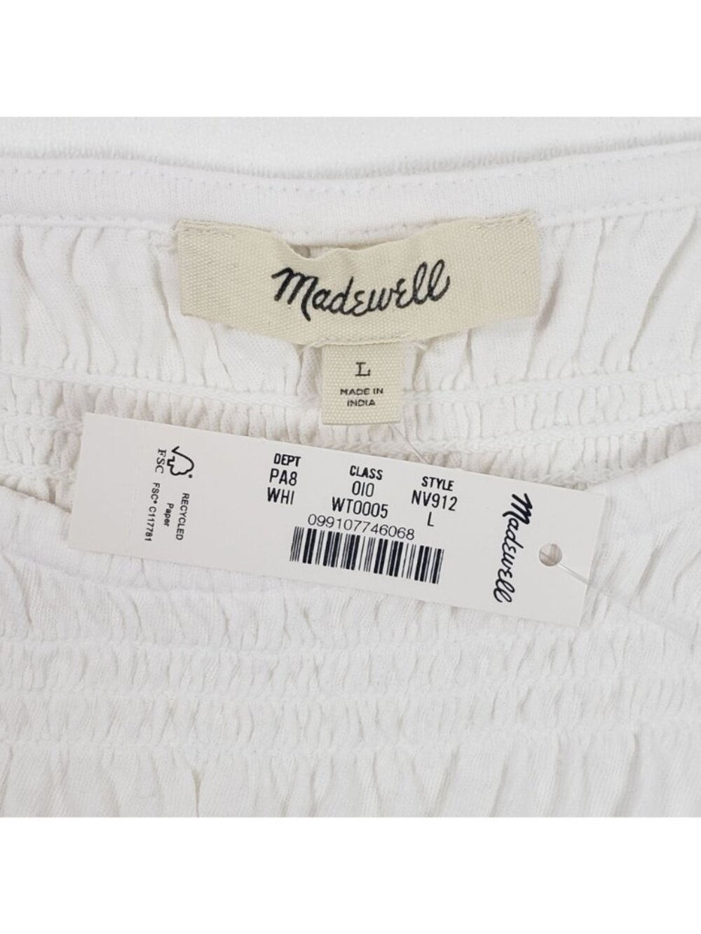 Madewell Smocked Boatneck Tank Top White Women’s Medium Sleeveless Blouse - Picture 4 of 16